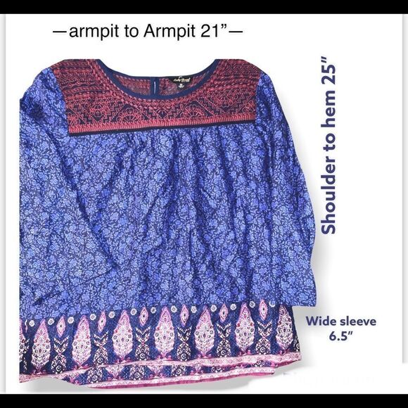 LUCKY BRAND - purple paisley blouse with wide sleeves and keyhole back - Picture 6 of 6